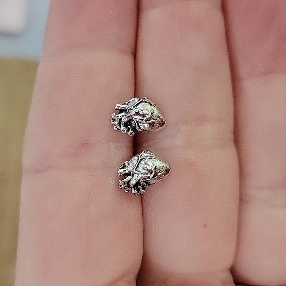 Anatomical Heart Sterling Stud Earrings - Picture 1 of 6